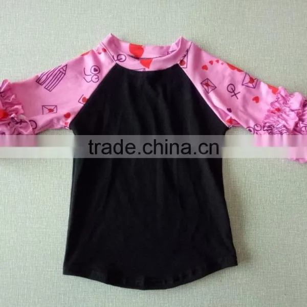 Wholesale Baby Clothes Ruffle Raglan Baby Icing Ruffle Top With Bunny Printed photo-2