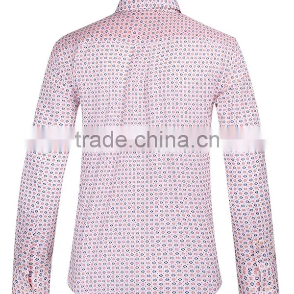 2017 Floral Printed Men's Long Sleeve Button Down Collar Slim Fit Shirt With Contrast Collar and Cuff photo-3