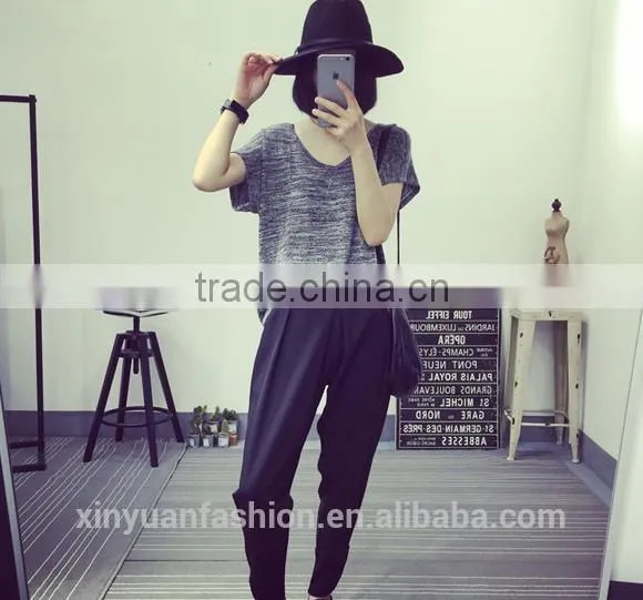 Loose Knitted t Shirt Wholesale China v Neck Women t Shirt photo-2