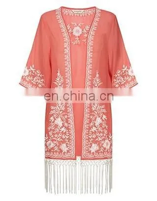 2015 MONOCHROME EMBROIDERED KIMONO Latest Beach Kimono Soft Polyester Fabric Embroidered Kimono photo-4