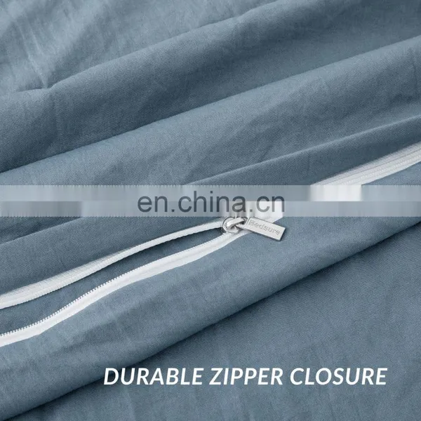 China Wholesaler Luxury Plain Washed Microfiber Twin OEKO Blue Grey Bedding photo-6