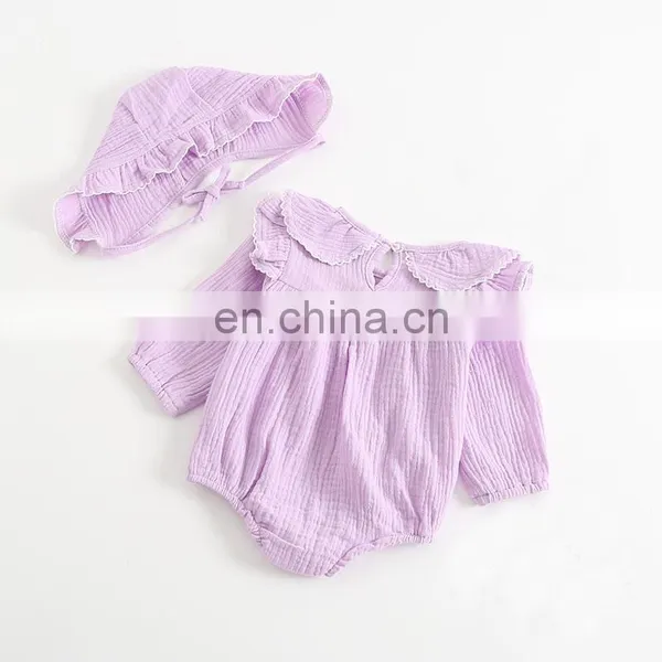 Lovely Baby Clothing Romper Long Sleeve Linen Ruffle Baby Romper photo-3