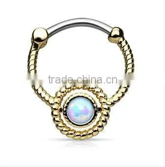 Faux Opal Flax 316L Surgical Steel Septum Clicker Nose Piercing Body Jewelry photo-2