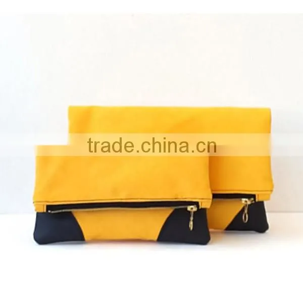 Yellow Foldover Clutch, Faux Suede Vegan Leather Clutch, Large Foldover Clutch photo-3