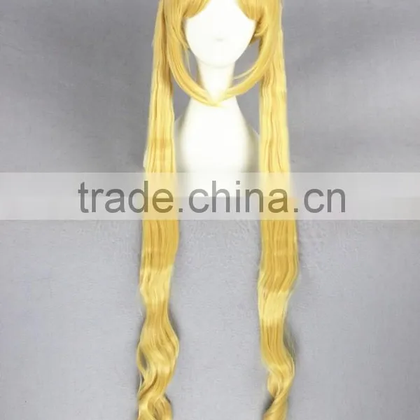 High Quality100cm Long Curly Sailor Moon Wig Blonde Synthetic Cosplay Wig Anime Cosplay Costume Hair Wig Party Wig photo-3