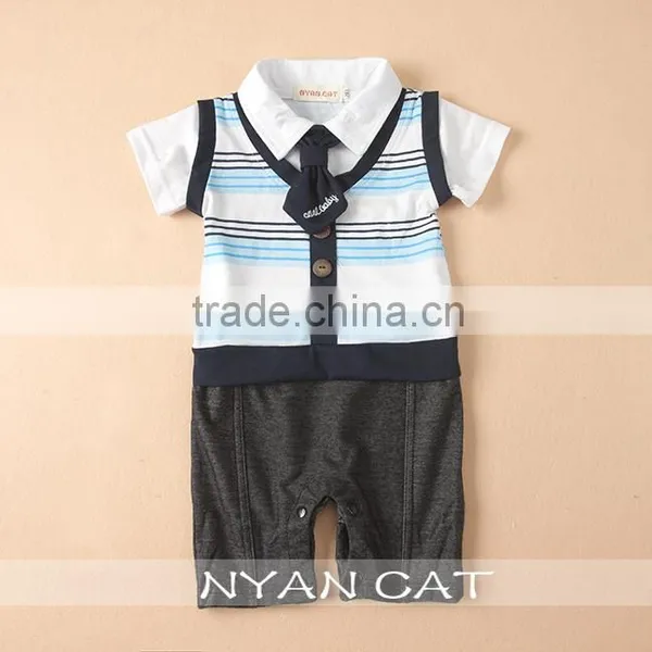 2016 British Style Newborn Baby Clothes Cotton Jumpsuits Breathable Toddler Boy Stripe Rompers Breathable Handsome Boy Clothing photo-3