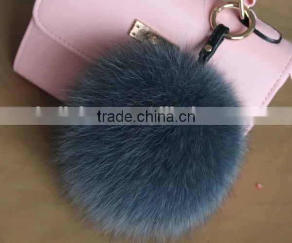 2016 Latest Fashion White Black 100% Real Fox Fur Pom Pom Girl Keychains photo-3