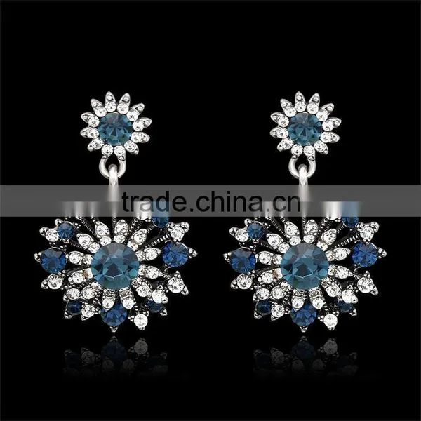 18K Gold Plated Crystal Fashion Lady Sunflower Type Drop Earrings photo-6