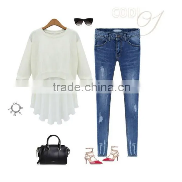 2014 Hot Sale Wholesale Women Jean Pants Denim Blue Lady Skinny Pencil Denim Jean Pants Price Cheapest Hot photo-3