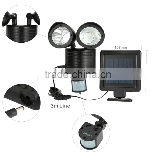 New 22LEDs PIR Motion Sensor Light LED Solar Powered Lamp Rotatable Double Dural Heads Security Wall Lamp for Outdoor Garden photo-2