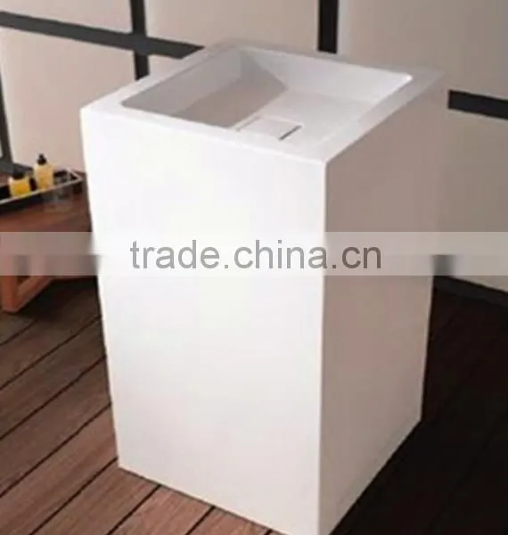 Solid Surface Stone Resin Square Free Standing Pedestal Resin Wash Basin,Artificial Stone Wash Basin