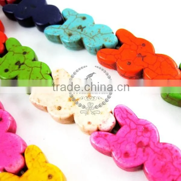 1 String 15inch 15x28mm Vintage Mix Color Dyed Turquoise Kawaii Rabbits Unique Beads 3010018 photo-3