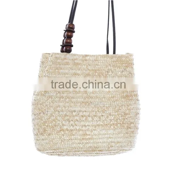 Women Retro Wooden Beads Beach Shoulder Bag Trend Bolsas Femininas Straw Woven Bags Tote Handbag photo-2