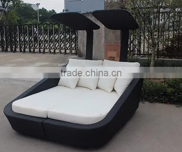 Antique Design Outdoor Furniture Rattan Double Canopy Sunbed photo-4