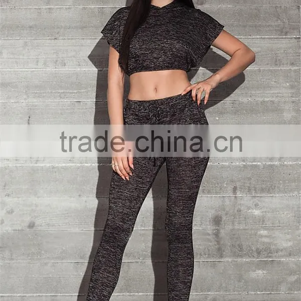 MGOO Custom Made Women Running Jersey Hoodie Black Marled Split Crop Tops Jumpers Fashion Sport Tops photo-3