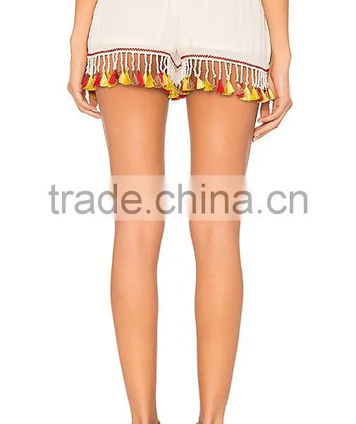 MGOO Latest Design Blank Women Chiffon Shorts Custom Your Logo Casual Shorts With Tassels photo-4