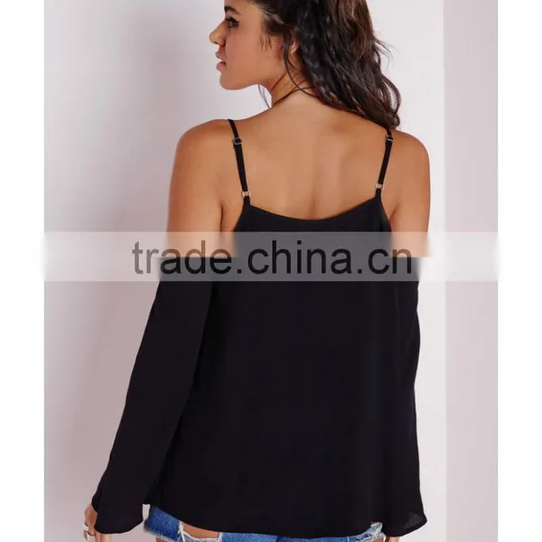 Latest Design Open Shoulders Thin Straps Woman Blouse photo-3