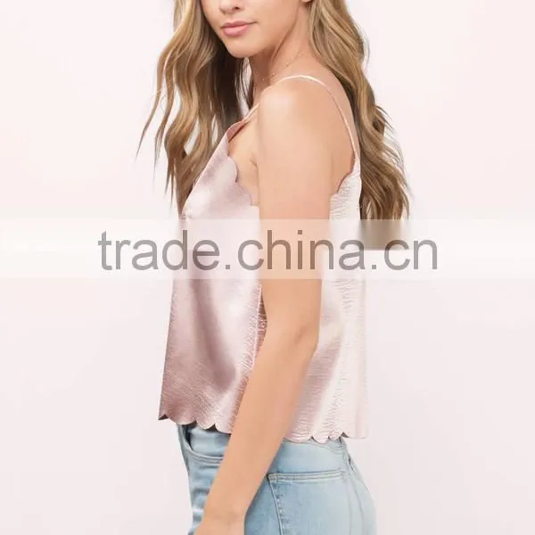 2017 Latest Fashion Design Sexy Ladies 2017 Fashion Lady Clothing Lastest Summer Pink Blouse Satin Tank Top photo-3