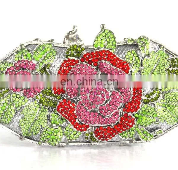 Crystal Clutch Bags With Stone Fushia Color Handmake Evening Clutch Bags for Party photo-3