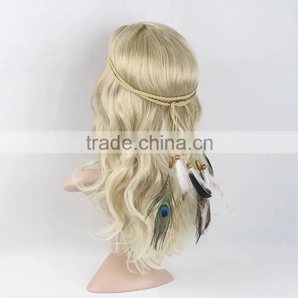 Wholesale Hair Accessories Girls Bohemia Braided Suede Headband With Feather Girls Hair Belts photo-3