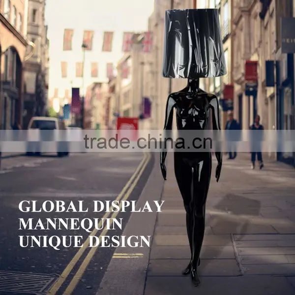 Fashional Window Display Model With Lamp Shape Head Black Female Women Fashion Mannequin photo-5