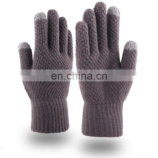 Stylish Labelled Touch Screen Knitted Mitten Gloves Warm Ribbed Knit Jacquard Touchscreen Stretchy Cuff Thermal Gloves photo-3