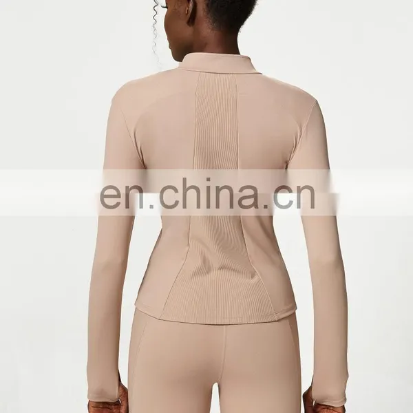 New Arrival Zipper Sweat Wicking Long Sleeves Fitness Sports Coat Gym Activewear Yoga Jacket Top For Women photo-3