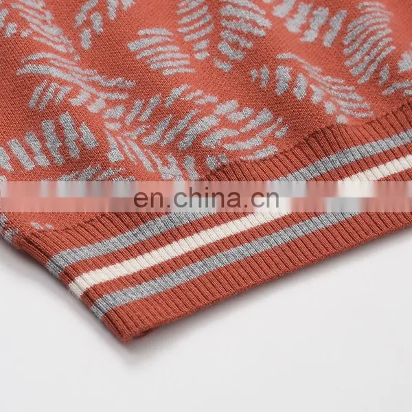 Custom Vintage 100% Cashmere Women's Crew Neck Pullover Knitted Intarsia Leaves Pattern Sweater for Winter OEM Service photo-5
