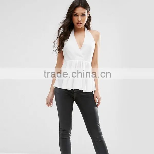 Sexy White Colour Lady Blouse Designs v Neck Fashion Girls Party Wear Tops
