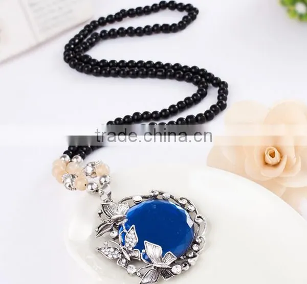 Fashion Jewelry Circle Shaped Crystal Pendant Necklace Beads Chain Long Necklace photo-4