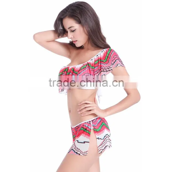 Women's Falbala Bikini Lady Push-up Padded Bra Bathing Suit Swimwear photo-2