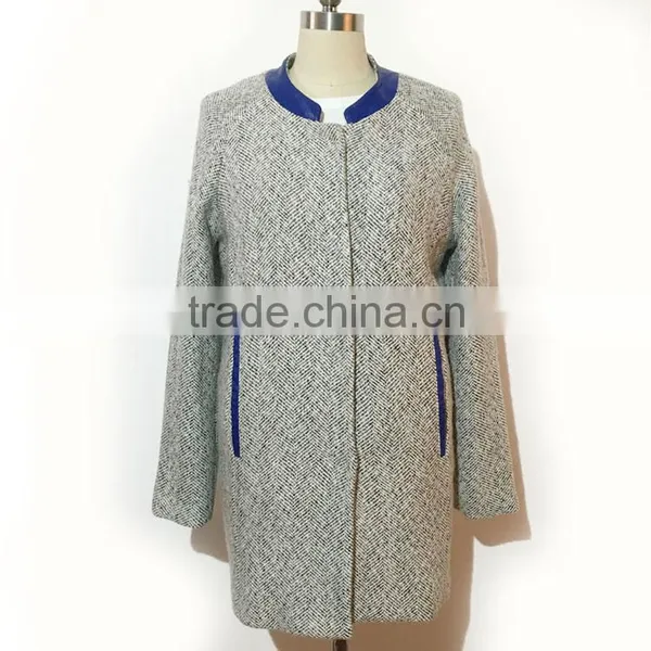 2016AW Woolen Garment Customized Woman's Fashion Long Coats PU Collar