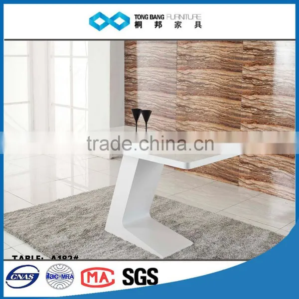 High Gloss Finish Dining Table With Stainless Steel Base