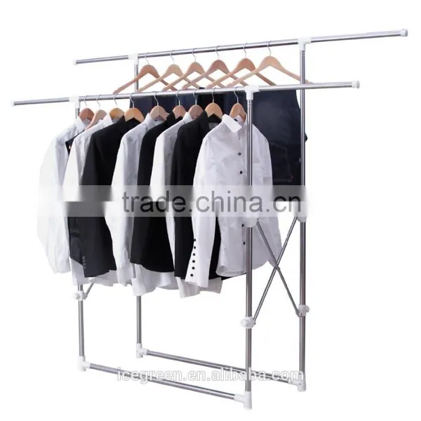 Foldable Double Rail Adjustable Hanging Garment Rack photo-2