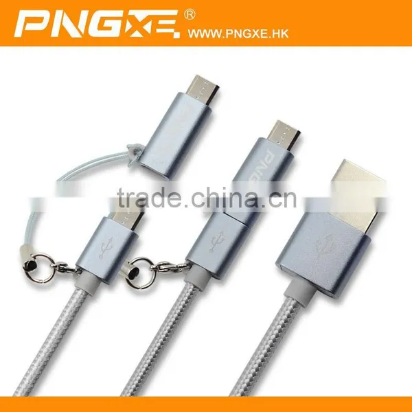 PNGXE Hottest 2.4A Very Fast Charging Current 2 in 1 Nylon Braided Micro Usb 2.0 Cable for Iphone and Samsung photo-5