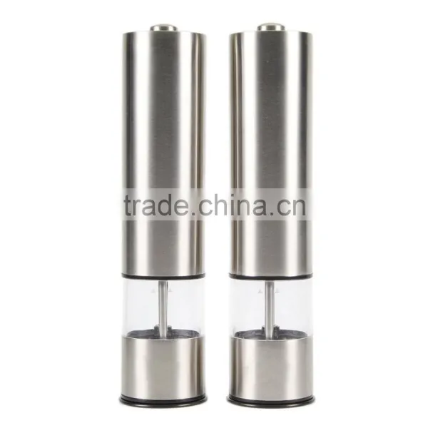Automatic Stainless Steel Spice, Pepper, Salt Grinders and Mills -Ceramic, Battery Power, One-touch Grinder Set of 2 photo-4