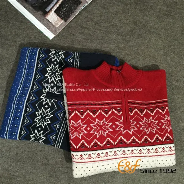 Zipper Half Turtleneck Sweater With Snowflake Pattern photo-5