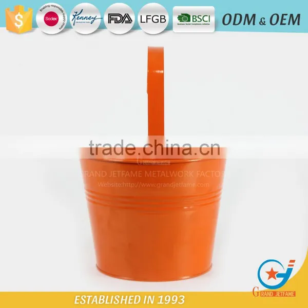 Garden Galvanized and Iron Powder Coating Orange Patio Planters Metal Hanging Pots for Plants photo-4