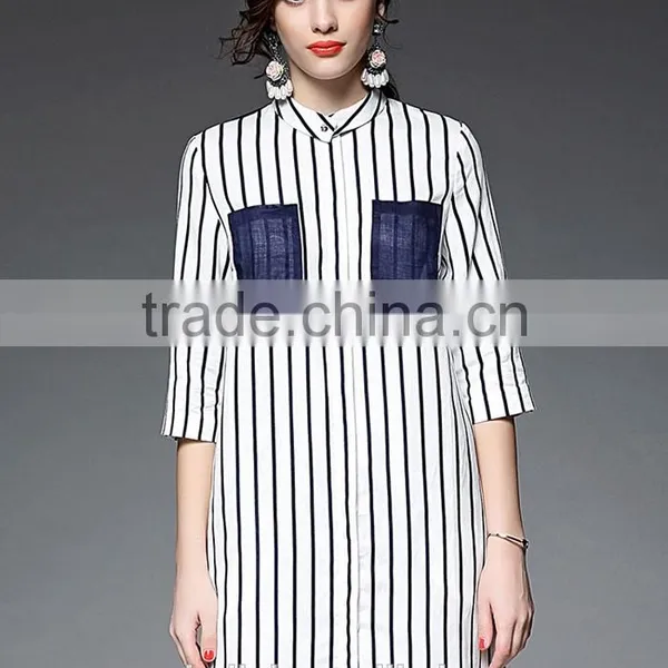 Outdoor Custom Cheap Lady Striped Breathable Linen Shirt Nice Design photo-2