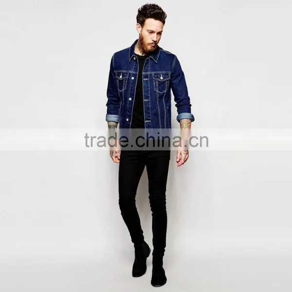 Popular Dark Blue Denim Jacket in New Model for Men Outdoor Wear photo-4