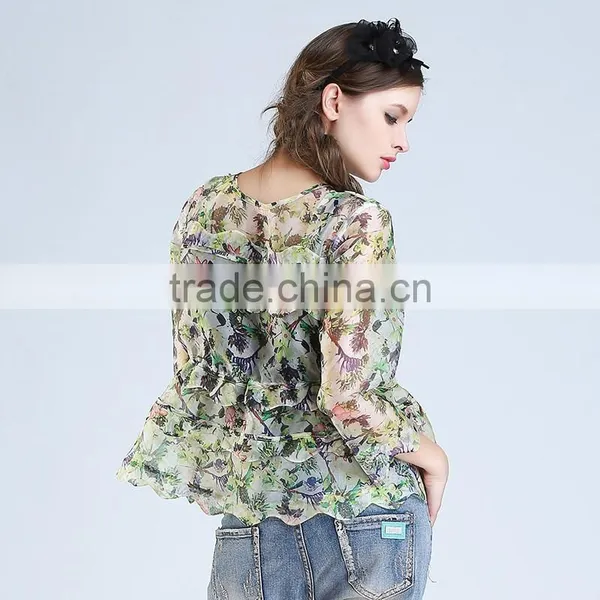 2015 HOYUGO Summer Organza Printed Sexy Blouses photo-2