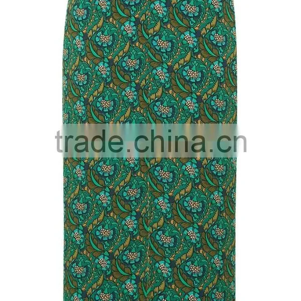 New Arrival Customized 95% Rayon 5% Spandex Floral Split Front Midi Skirts Green Split Floral Skirts photo-3
