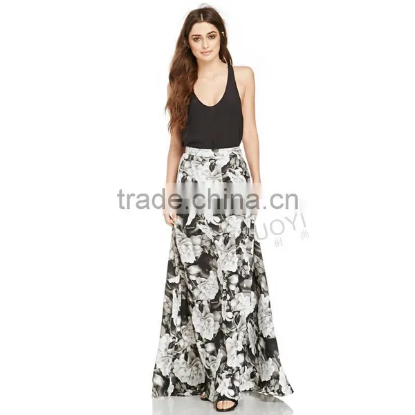 MGOO Latest Design Fashion Maxi Skrits For Women With White Floral Block Print A Line Floor Length 15146A121 photo-4
