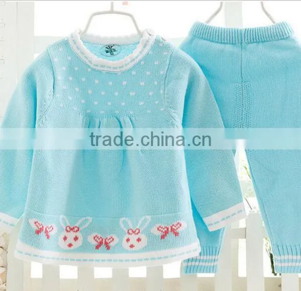 Latest Light Blue Pink Stylish Baby Girls Cotton Knitted Sweaters photo-3