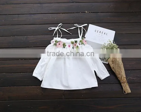 New 2017 Wholesale Summer Fashion Girls Cotton Strapless Lace Flowers Embroidered Blouses 2-8 Years photo-3