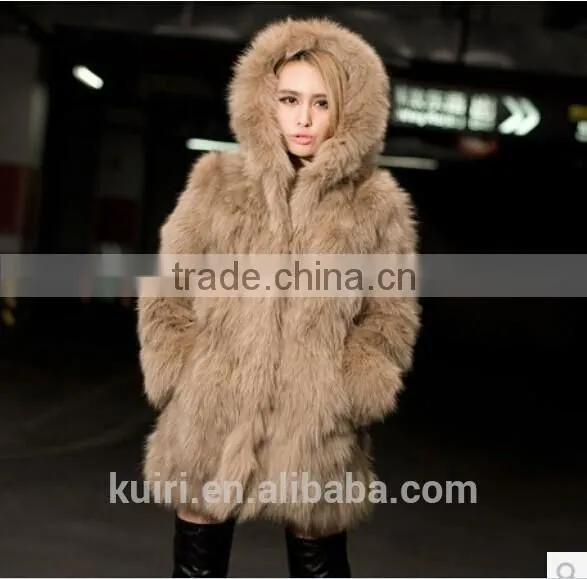 2016 New Fashion Faux Fox Fur Coat Women Winter Medium Long Short Luxury Fake Fur Coats Female Hooded Jacket Overcoat Mink Coat photo-2