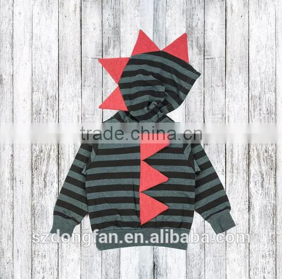 Long Sleeve Charcoal And Black Stripe Baby Children's Dino Hoodie photo-3
