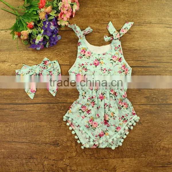 Girls Summer 2-Piece Colored Printing Pompom Cotton Set Children Smock Clothing