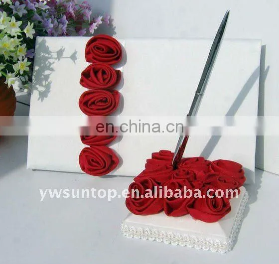 Beautiful Red Rose Design White Guest Book and Pen Set Wedding Party Decorations