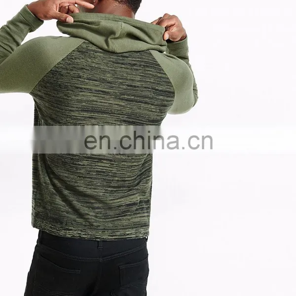 Color Blocked Marled Long Raglan Sleeves Hoodie photo-2